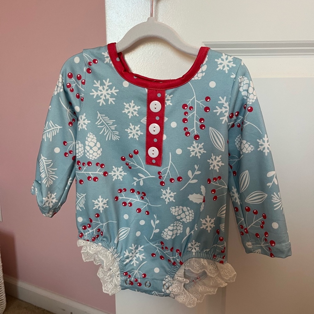 Kids Snowflake Patterned Blue Bodysuit